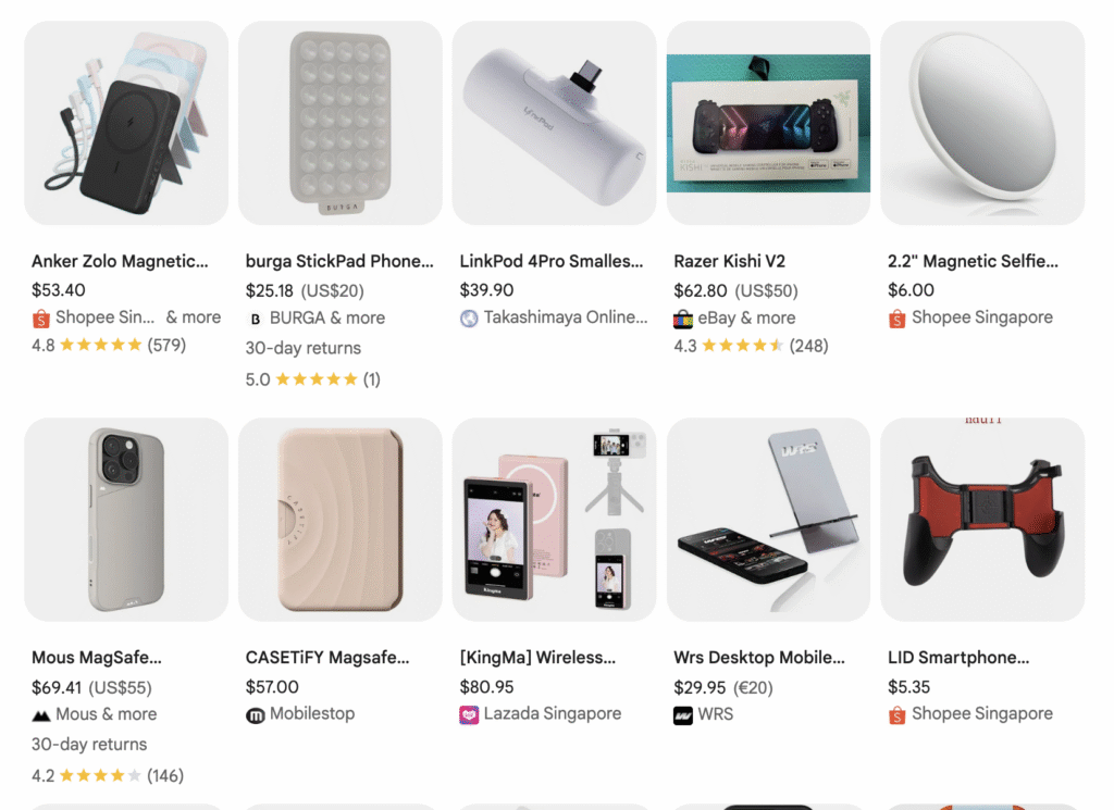 Accesorios para teléfonos en Google Shopping