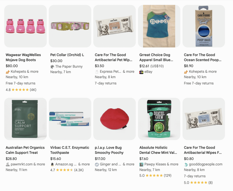 Productos para mascotas en Google Shopping