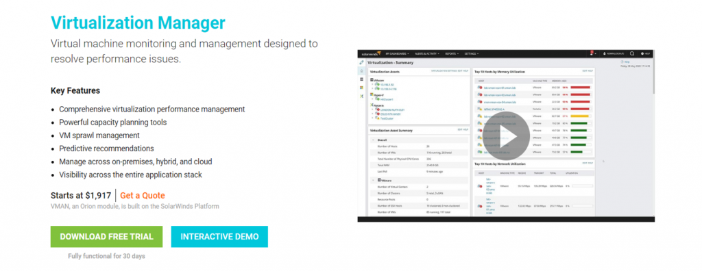 Web de SolarWinds Virtualization Manager