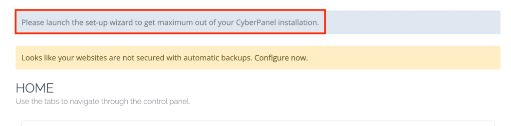 Banner del asistente de configuraci&oacute;n de CyberPanel