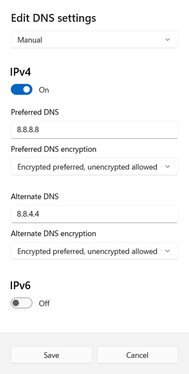 Editar la configuraci&oacute;n de DNS en Windows.