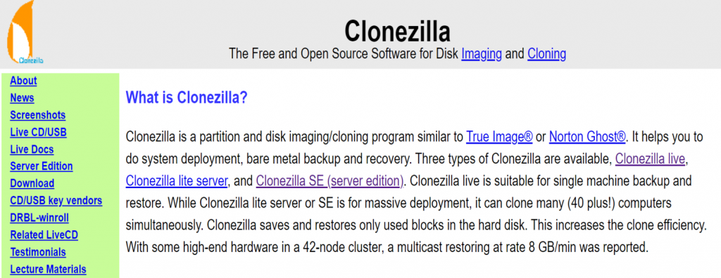 Web de Clonezilla