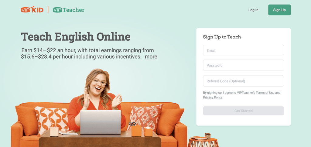 Página web de VIPKid que promociona empleos para dar clases de inglés online