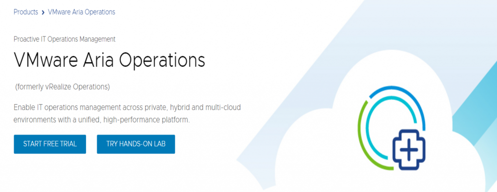 P&aacute;gina oficial de VMware Aria Operations