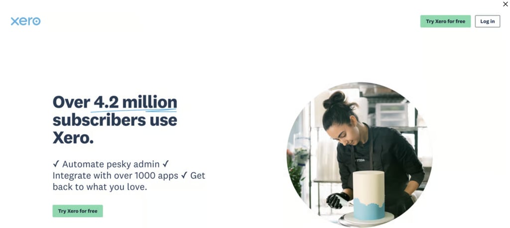 Página web de Xero para promocionar software de contabilidad