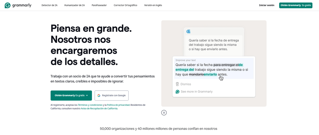Landing page de Grammarly