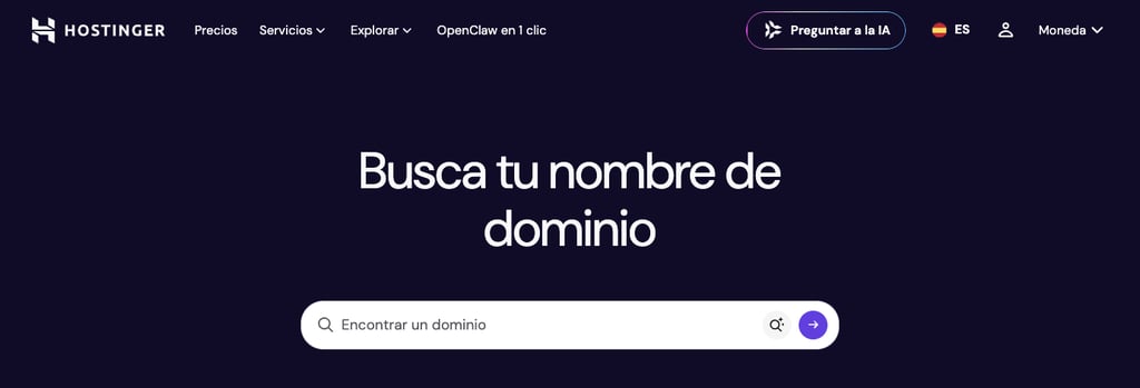 Panel de búsqueda de dominios de Hostinger