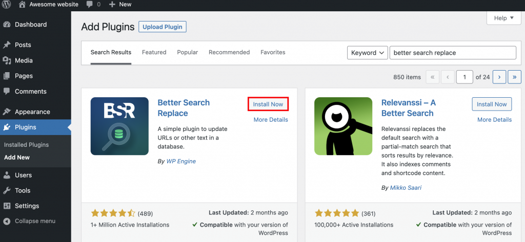 Los plugins añaden una nueva sección en el escritorio de WordPress. El botón