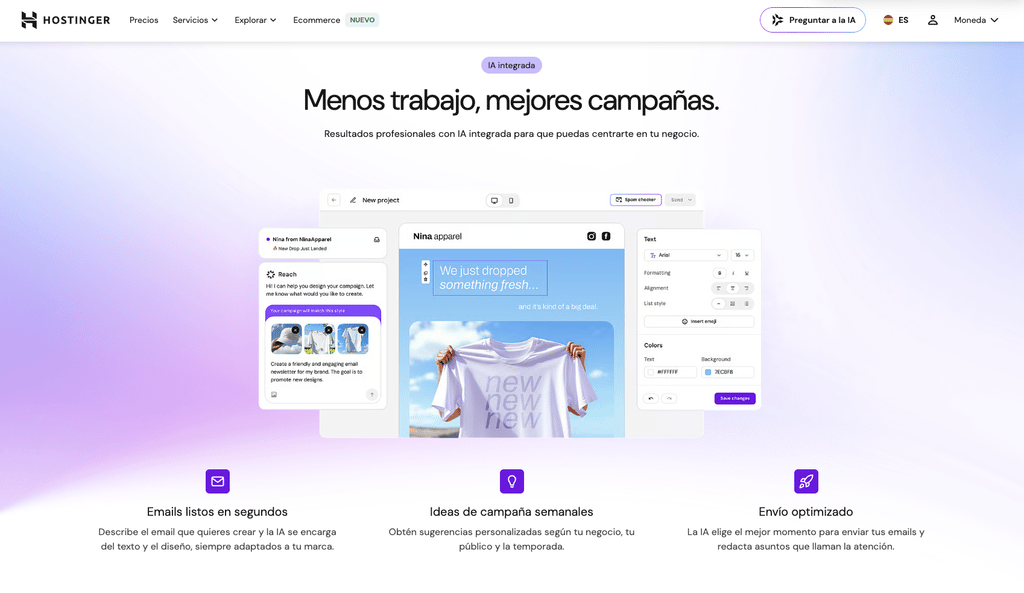 Funciones principales de hostinger Reach.