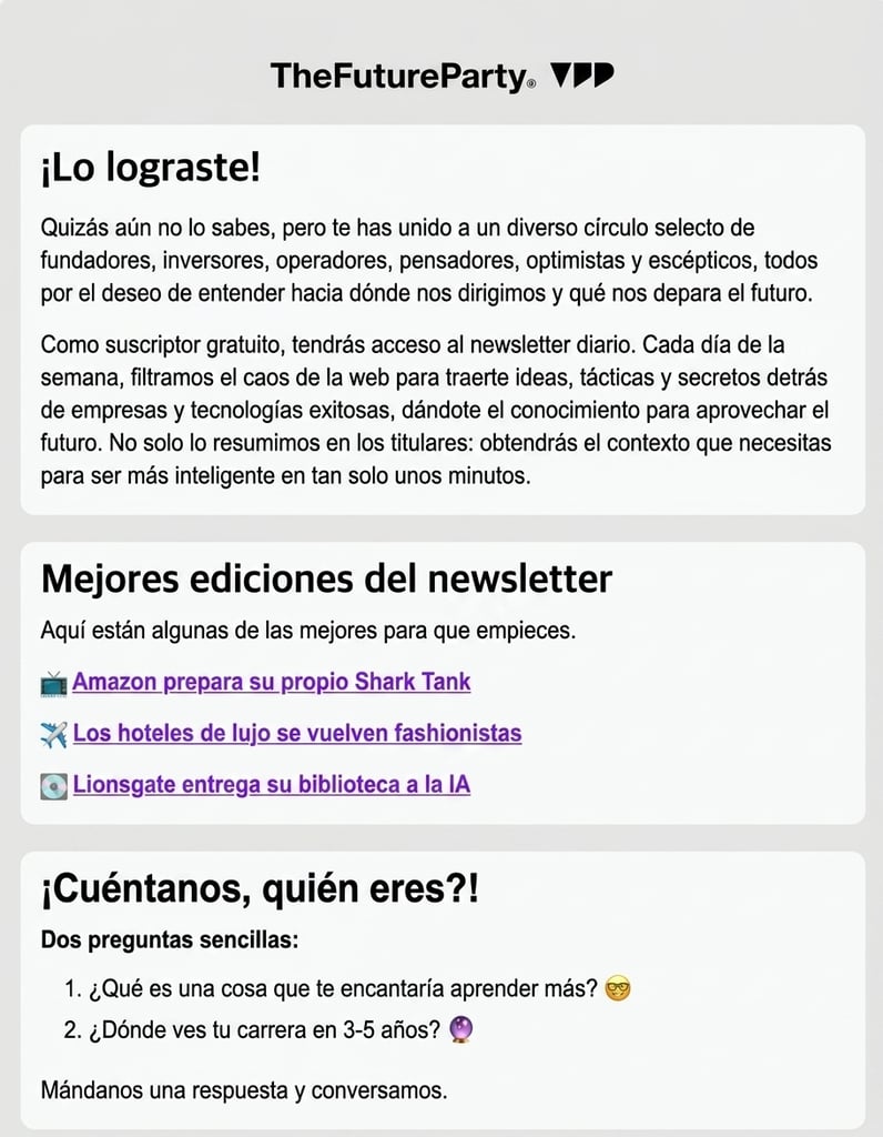 Email de bienvenida de TheFutureParty