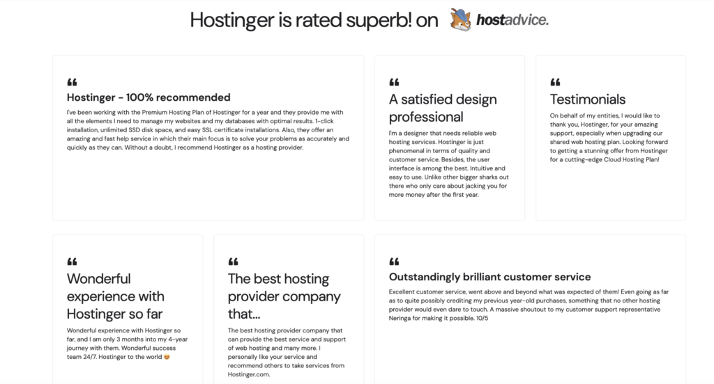 P&aacute;gina de rese&ntilde;as sobre Hostinger