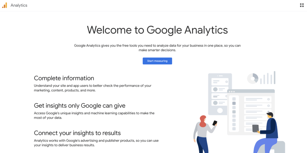 P&aacute;gina de inicio de Google Analytics de an&aacute;lisis