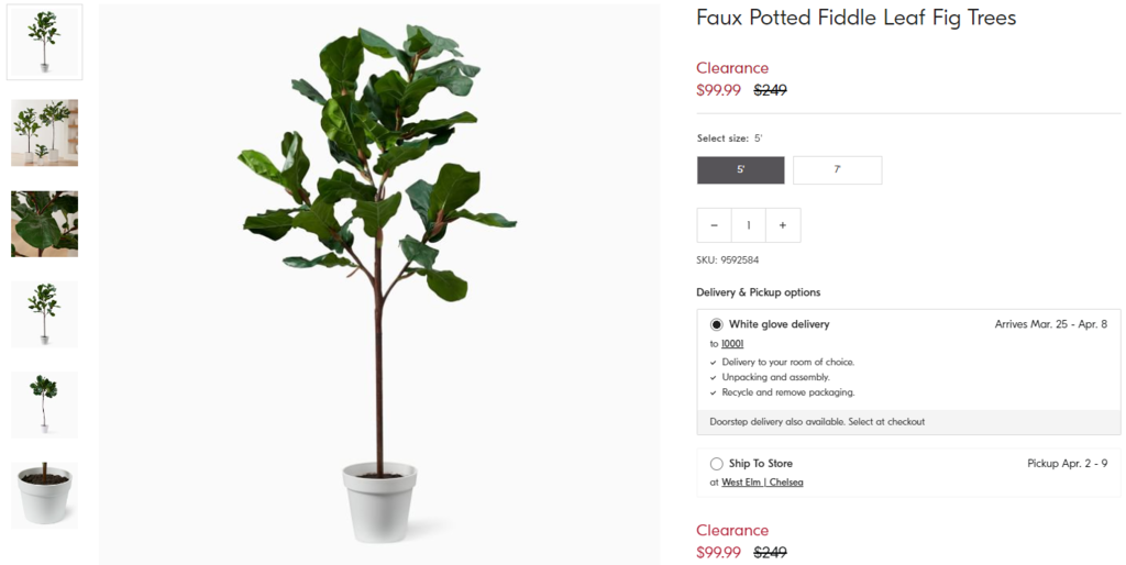 Un ejemplo de planta artificial para vender online