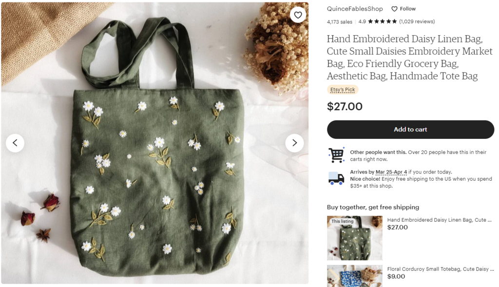 Un ejemplo de bolso tote hecho a mano para vender online