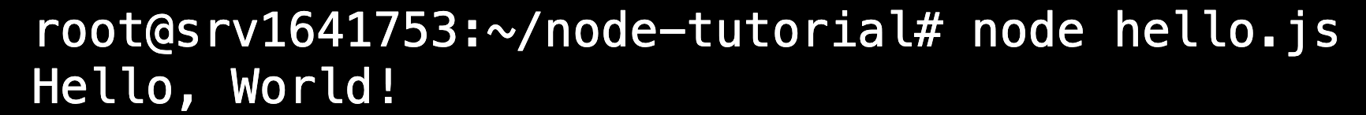 The terminal showing the node hello.js command's output:
