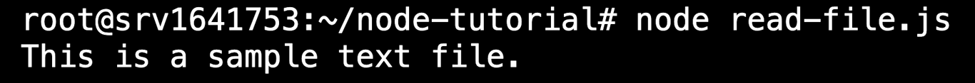 The terminal showing the node read-file.js command's output: