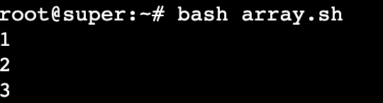 El terminal muestra el resultado de un script que recorre los elementos de un array de Bash