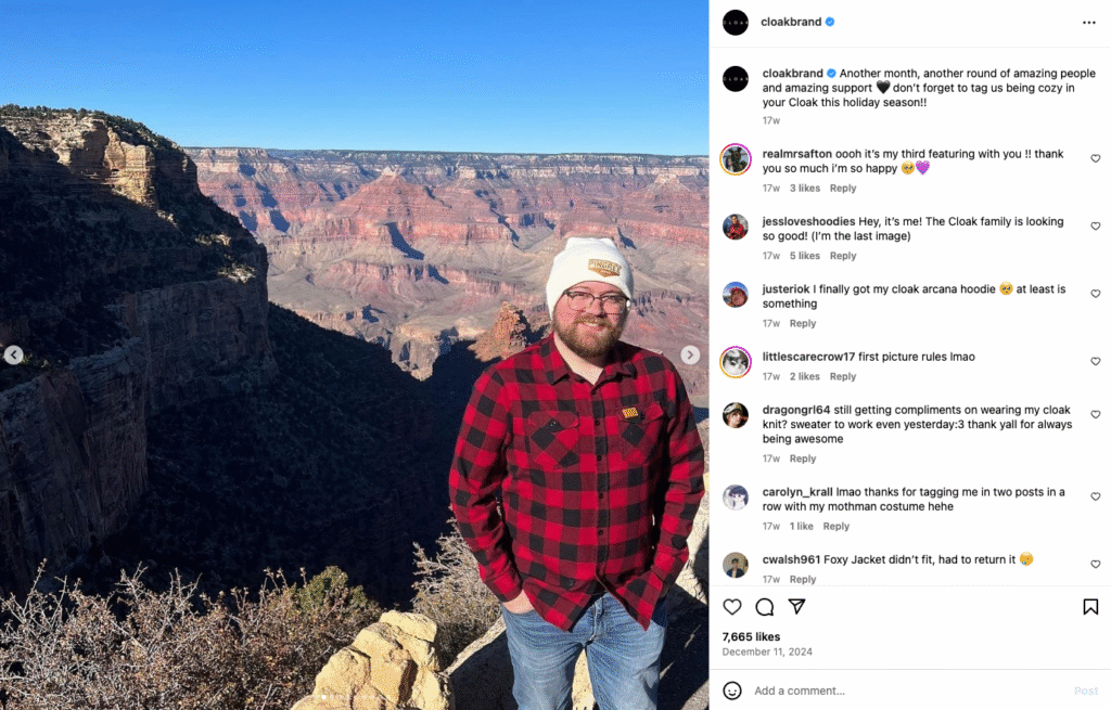 Cloakbrand como ejemplo de marketing de ropa en Instagram