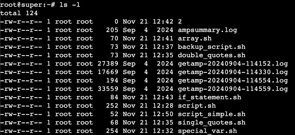 The output of ls -l