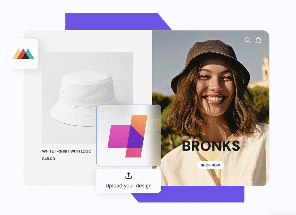 Maqueta de la colaboración entre Hostinger y Printful