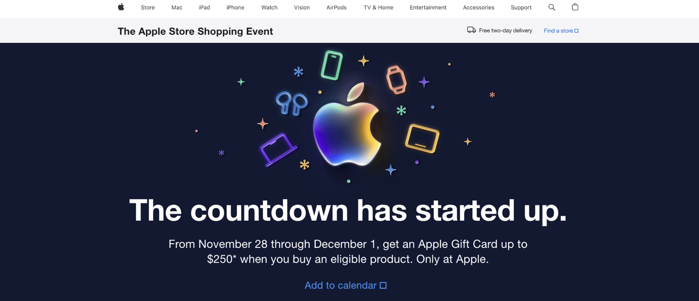 Landing page de Apple para Black Friday