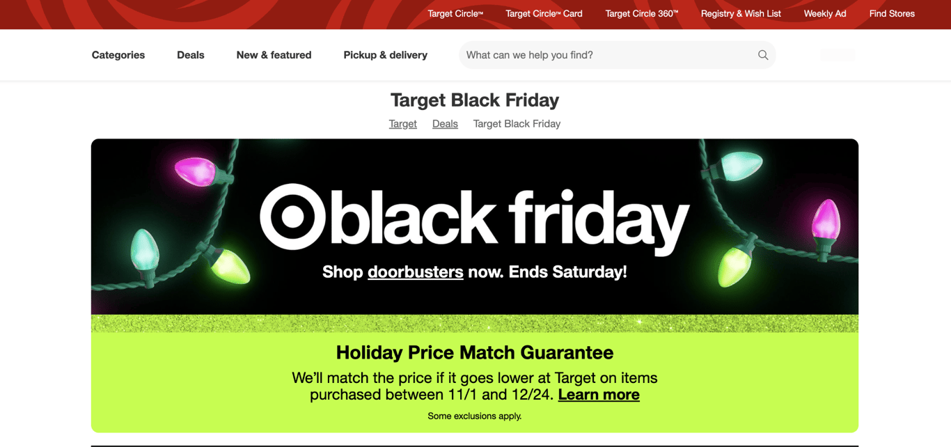 Landing page de Target para Black Friday