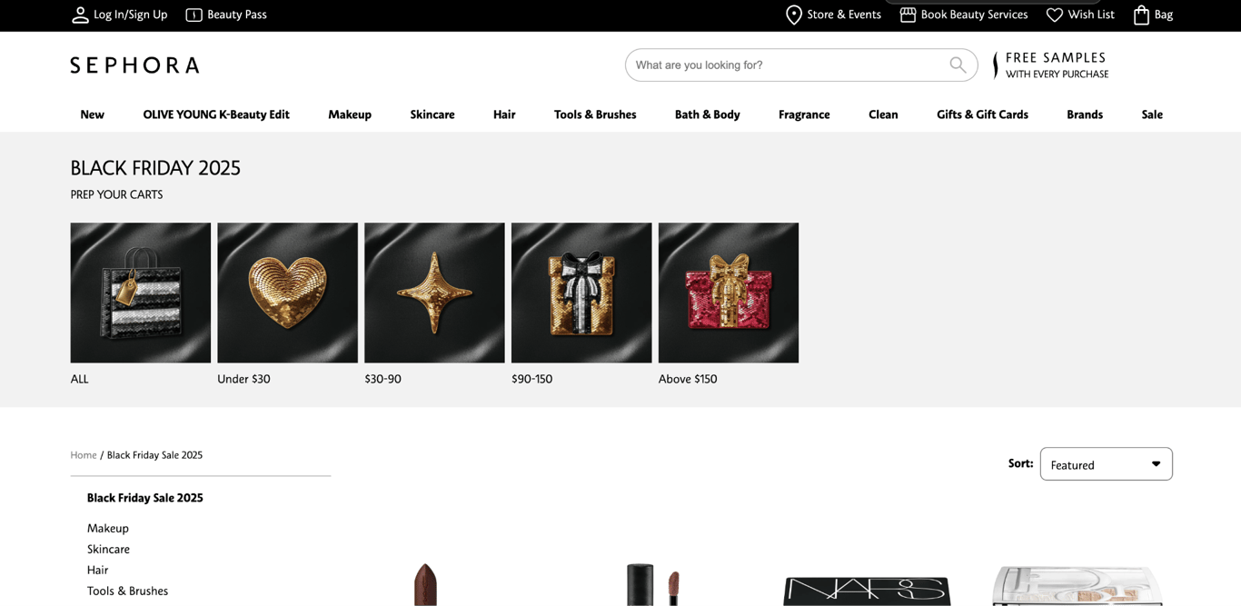 Landing page de Sephora para Black Friday