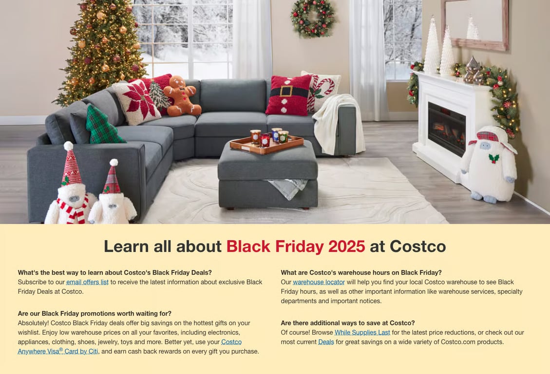 Landing page de Costco para Black Friday