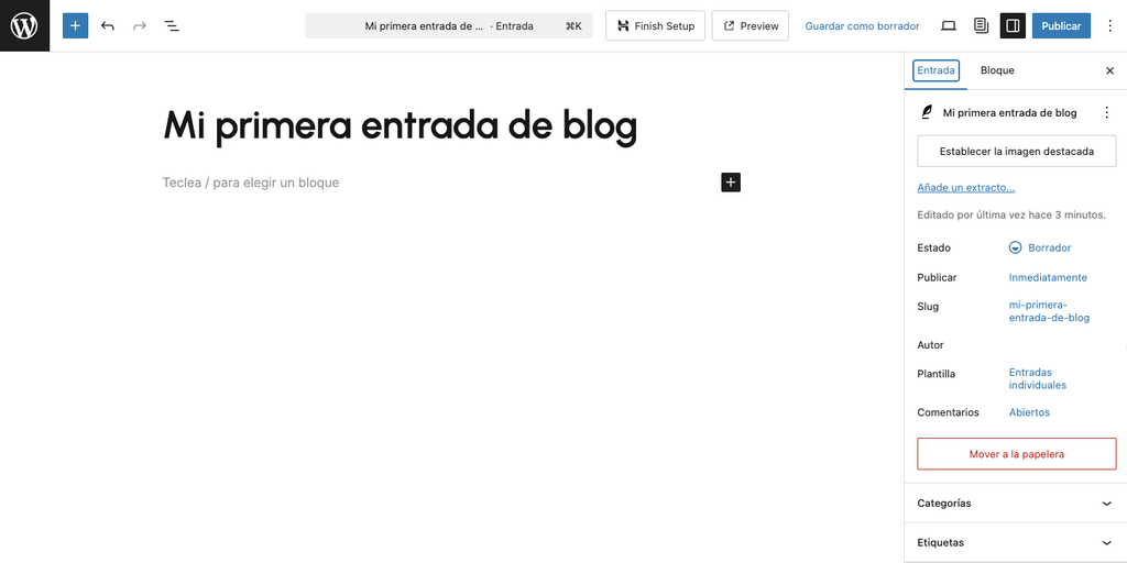 Ejemplo de un título de entrada de WordPress