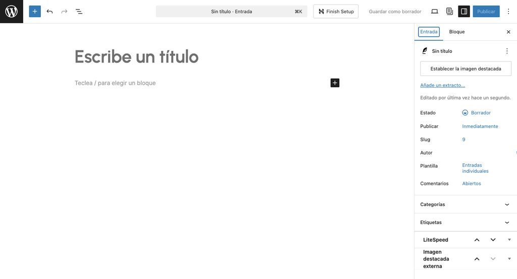 Interfaz del editor de entradas de WordPress