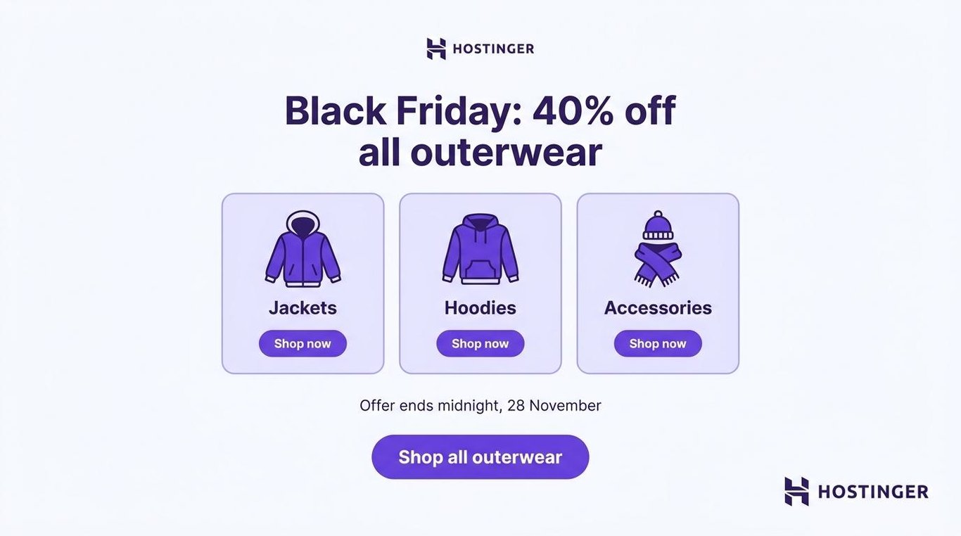 Email de Black Friday centrado en una categoría de productos