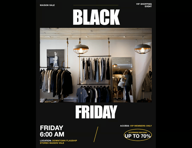 Ejemplo de email de Black Friday con acceso exclusivo para clientes VIP