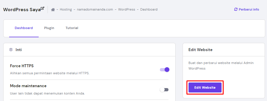 Edit website setelah install WordPress
