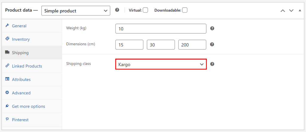 tampilan dropdown kelas pengiriman di woocommerce