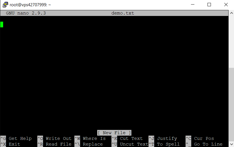 Interface Nano text editor