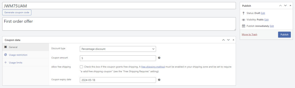 tampilan bagian kupon di woocommerce