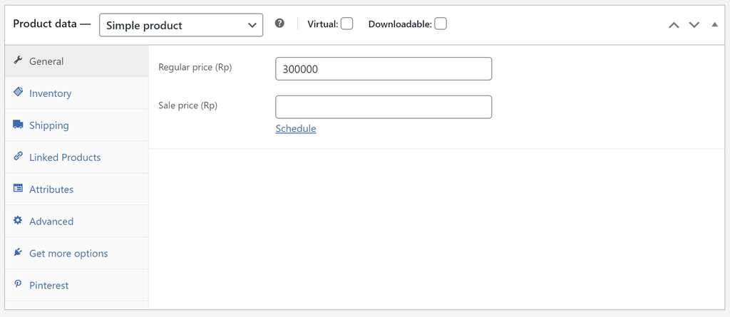 tampilan bagian product data di woocommerce