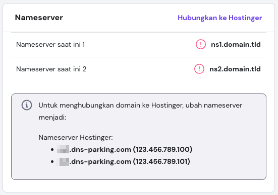 Tampilan bagian nameserver di hPanel Hostinger
