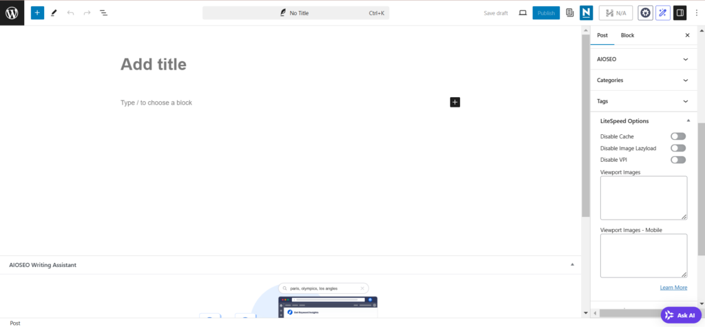 tampilan editor postingan di gutenberg wordpress