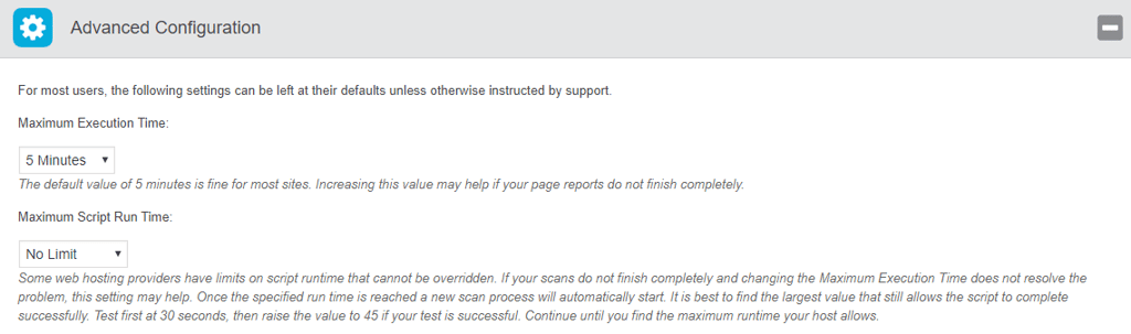 halaman pengaturan tingkat lanjut plugin pagespeed insights menampilkan pengaturan maximum execution time