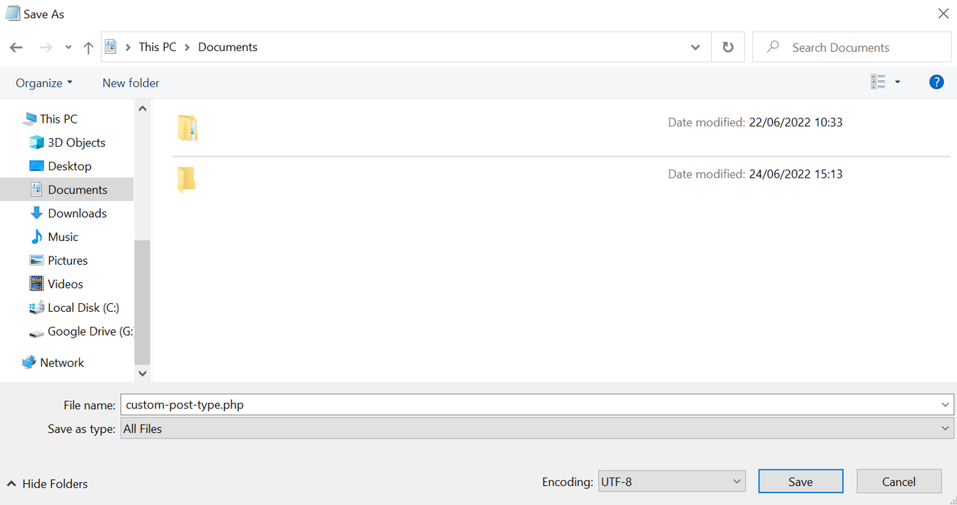Kode plugin kustom yang disimpan sebagai file PHP menggunakan Notepad