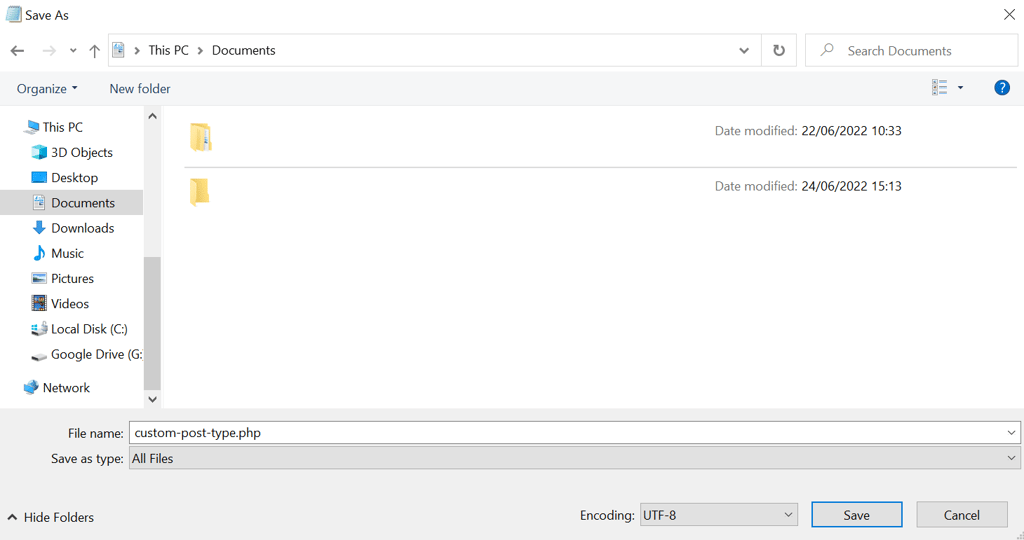 Kode plugin kustom yang disimpan sebagai file PHP menggunakan Notepad