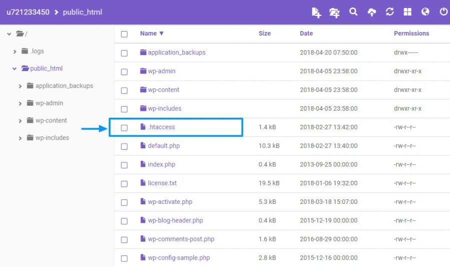 File .htaccess di file manager Hostinger