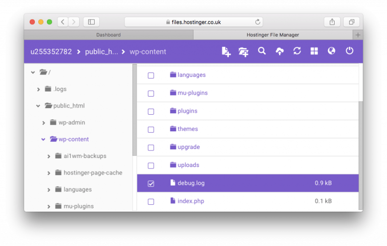 File log error WordPress