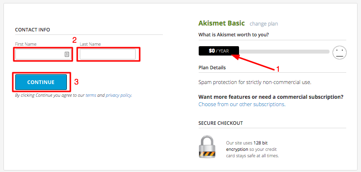 Informasi kontak akismet