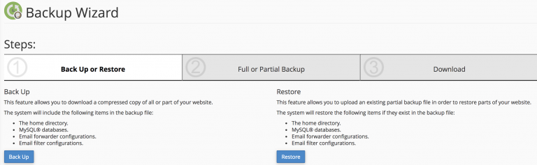 Jendela backup wizard