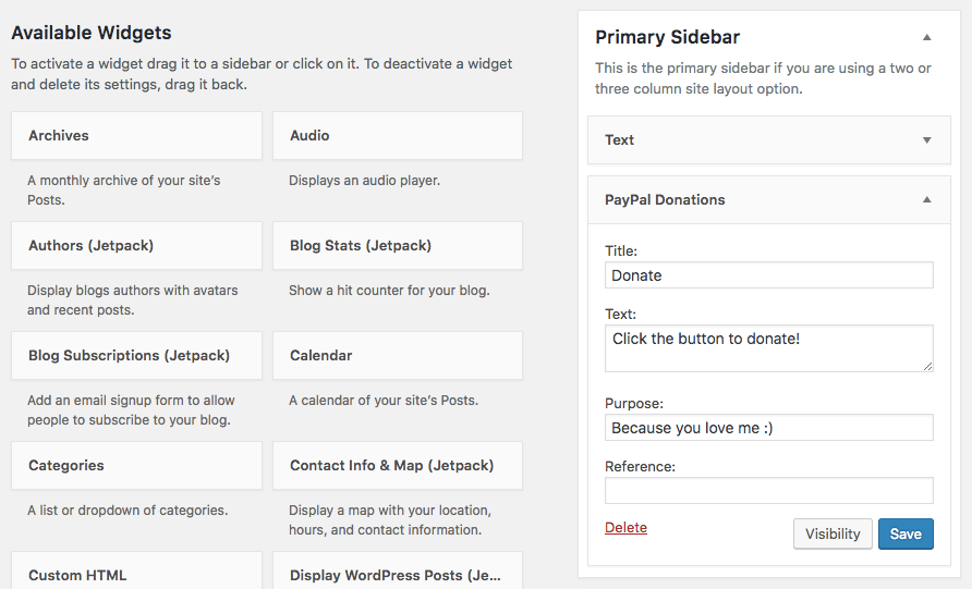 Widget PayPal Donations