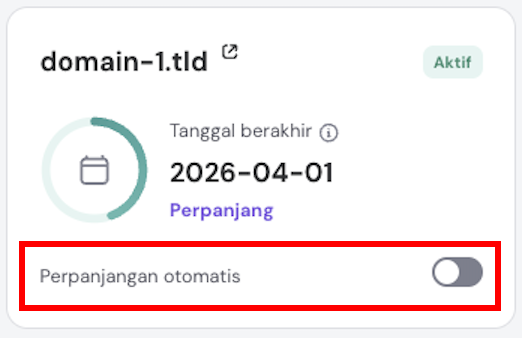 Pengaturan perpanjangan domain otomatis di halaman Informasi domain hPanel