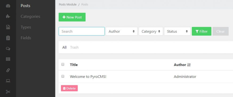 Dashboard CMS Pyro