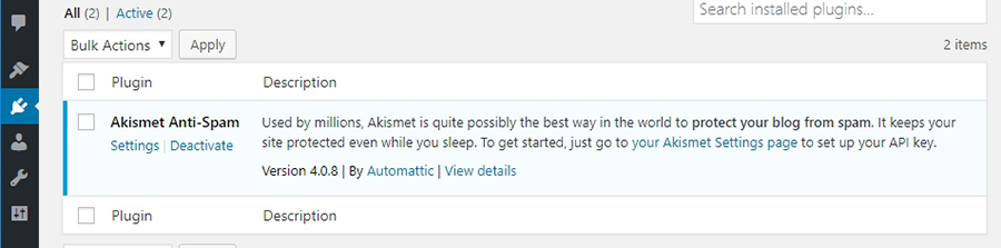 Plugin yang telah terinstall